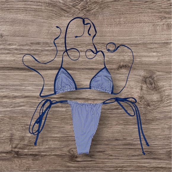 Frankie's Bikinis Navy and White Checkered Set - Picture 1 of 3